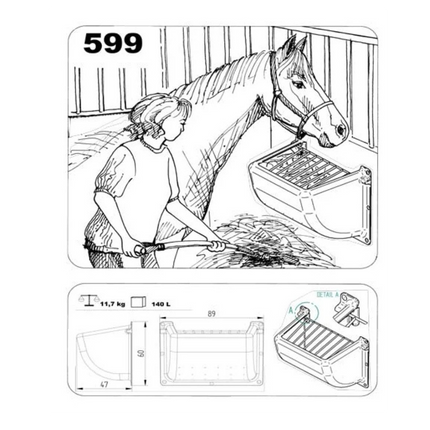 Râtelier à foin en plastique à alimentation lente (140 litres) - avec ou sans matériel de montage